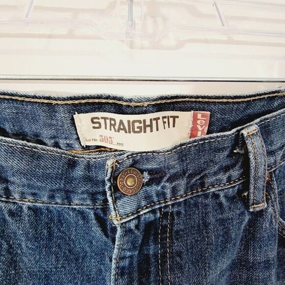 Levi's 505 Jeans Men's Sz 38/32 Distressed Straight Fit Medium Blue Wash Rustic - Picture 4 of 12